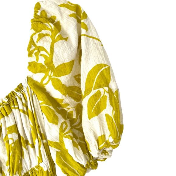 Maeve Anthropologie Feliciana Puff Sleeve Chartreuse White Mini Dress size small - Picture 4 of 10